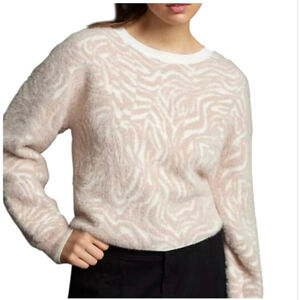 Anthropologie Pilcro Soft Tiger Stripe Sweater Cream Tan Fuzzy Pullover M